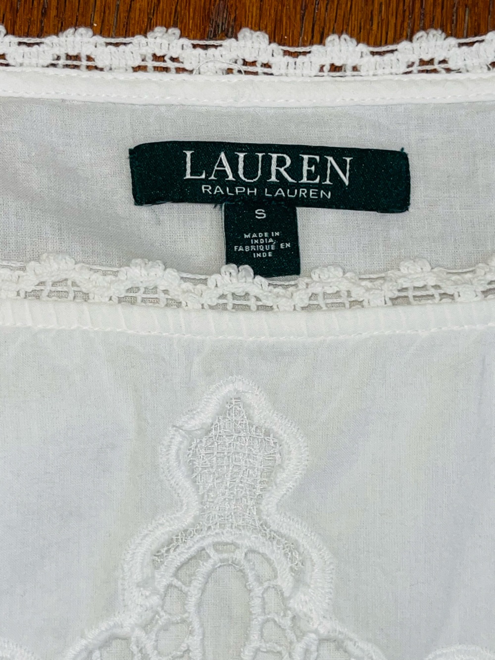 Lauren Ralph Lauren White Cotton Embroidered Tunic with Lace Trim